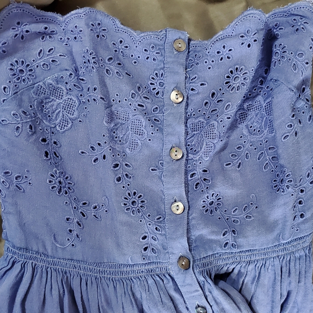 Free People Blue Eyelet Button-Front Strapless Dress - Picture 6 of 7